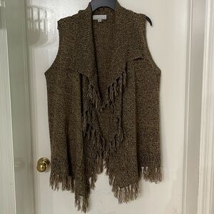 CAROLYN TAYLOR  ASYMMETRICAL KNIT CARDIGAN VEST WOMEN SIZE LARGE BROWN TAN TUNIC